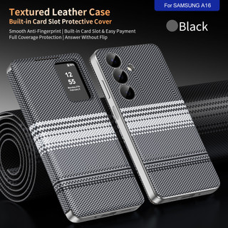 SAMSUNG หรูหราธุรกิจสมาร์ทหน้าต่างสีดําพลิกเคสโทรศัพท์สําหรับSamsung Galaxy A16 A17 A36 5G A37 A55 5G A56 5G A57 ช่องใส่การ์ดป้องกันกรณี