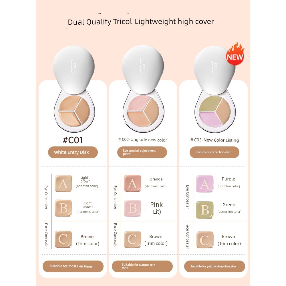 concealer คอนซีลเลอร์ DPU คอนซีลเลอร์ dup Tricolor คอนซีลเลอร์ Liquid Cover Face Spots รอยสิว Dark C
