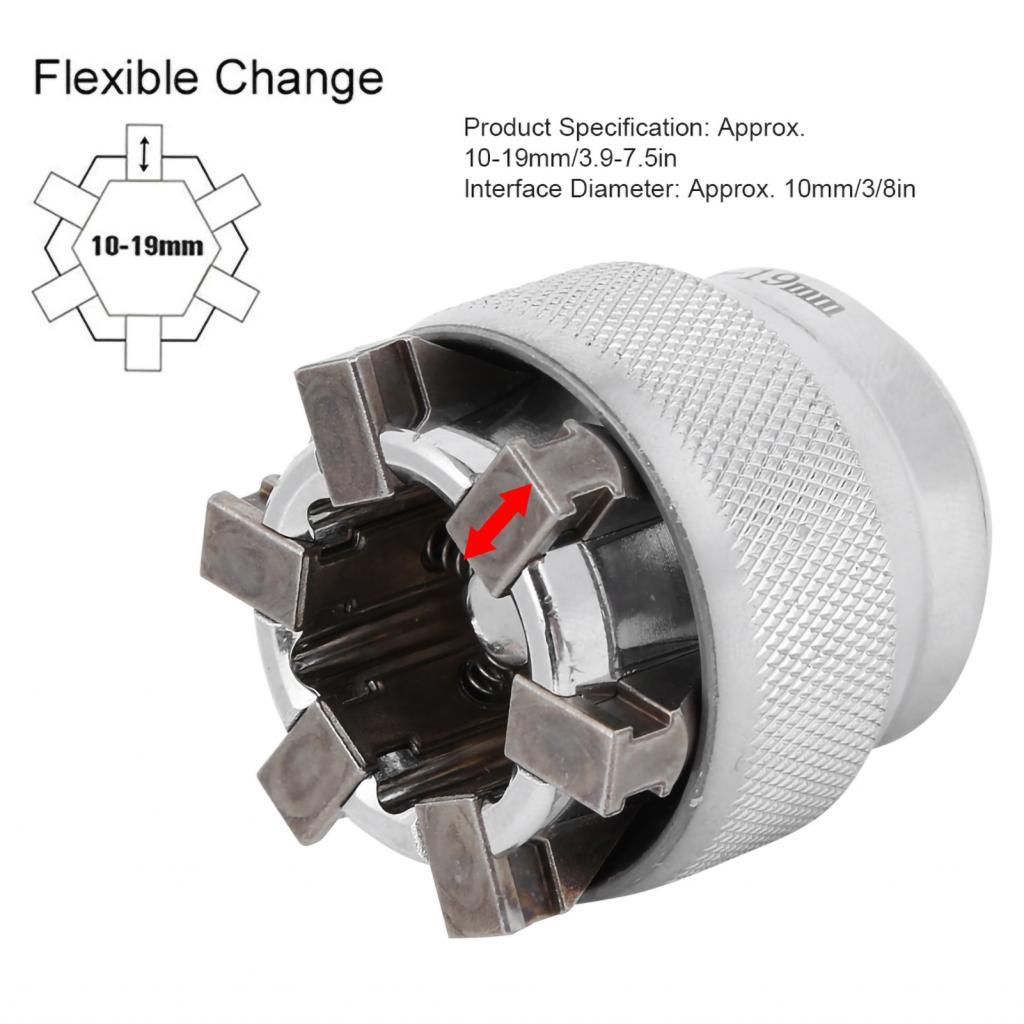S2mwvn ประแจมัลติฟังก์ชั่นแขนหัว Adpter ซ็อกเก็ต 10‐19 มม. สําหรับ 3/8in ไดรฟ์ Spanner