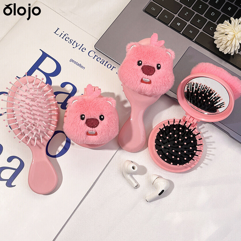ผู้หญิงมินิแบบพกพาพับหวี Plush Loopy หวีน่ารักนวด Air Cushion Comb-oo