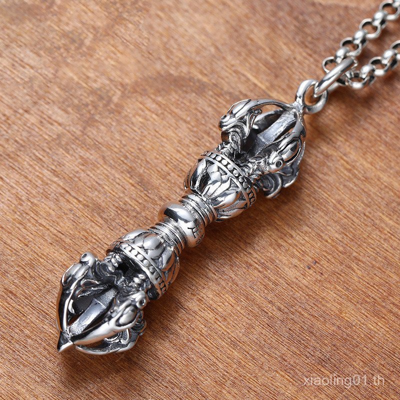 สร้อยคอวัชระ S999 หัวคู่ เงินบริสุทธิ์ จี้วัชระห้าเส้น จี้วัชระปราบปีศาจ เงินบริสุทธิ์ เทพเจ้าผู้คุ้