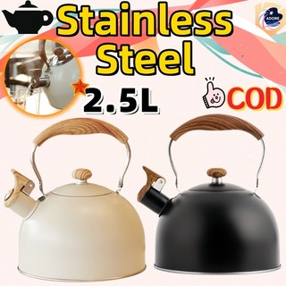 【COD】1L~5L Stainless Steel  Whistling Boiling Pot High Quality Universal Kettle with Wooden Handle