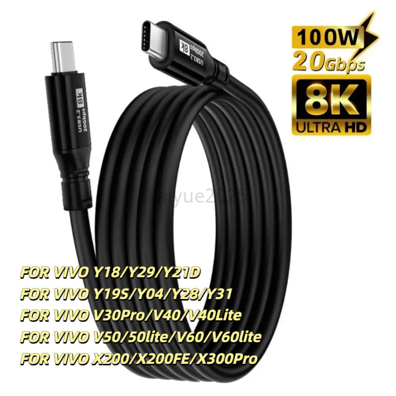 KAIYUE PD 100W 5A Fast Charging ประเภท C USB C 20Gbps ข้อมูลสาย USB3.2 Gen2 8K 4K Video Output สําหร