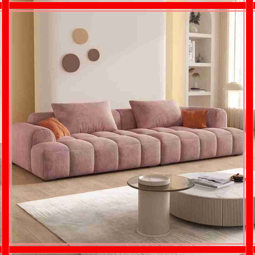 Cream-colored tofu block sofa, simple living room design, Italian cat scratch fabric sofa for small 
