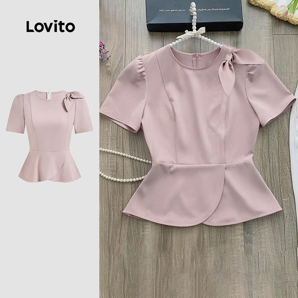 Lovito เสื้อแขนสั้นโบว์คอกลม BLB149PBD582