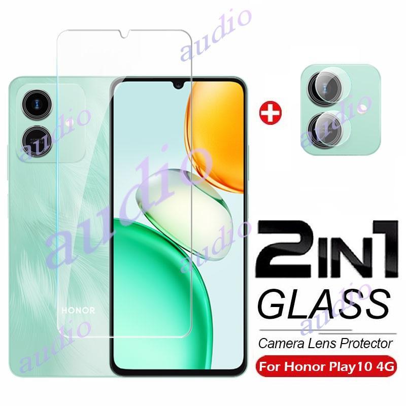 HONOR Play10 4G 2In1 กระจกนิรภัยแบบเต็มหน้าจอป้องกันฟิล์มพร้อมกล้องเลนส์ProtectorสําหรับHonor Play 1