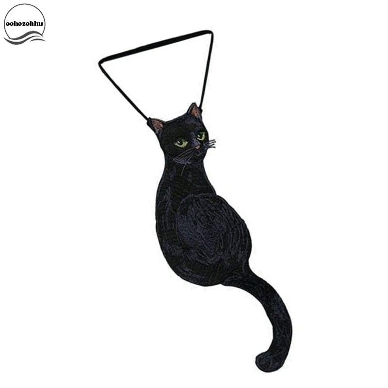 Ooh เนคไท Vintage ลายแมวดำ ประดับ Applique เหมาะสำหรับผูกคอ