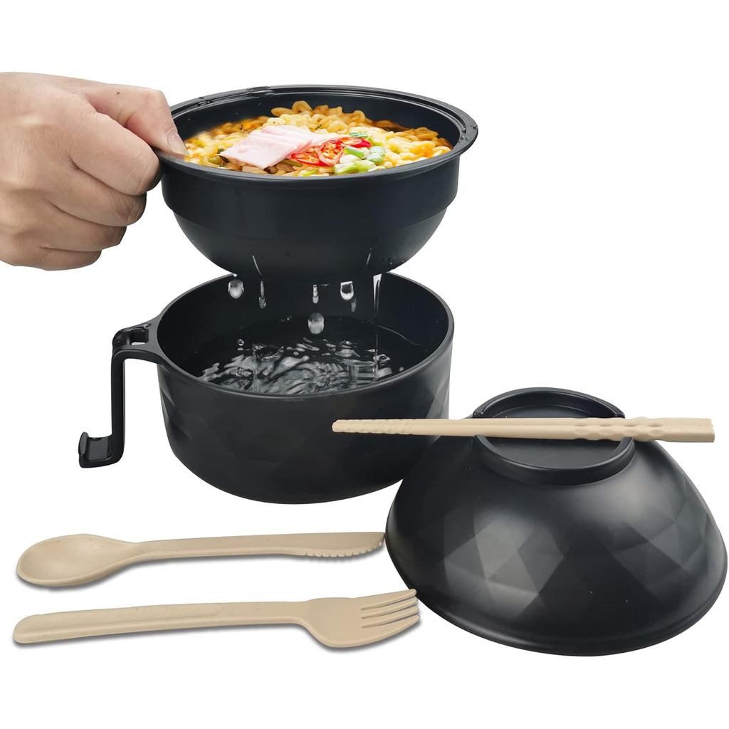 Layron Ramen Cooker Ramen Bowl ชุดตะเกียบ 33oz ชามก๋วยเตี๋ยวไมโครเวฟหอพักวิทยาลัย Room Essentials สํ
