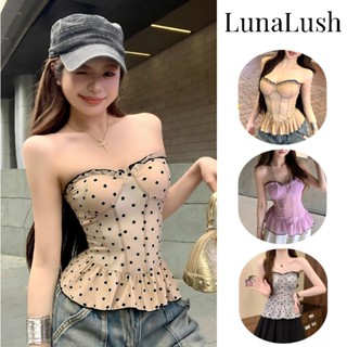 LunaLush✨เสื้อคุณภาพดี เสื้อเกาะอก ลายจุด สไตล์เกาหลี สไตล์เ…