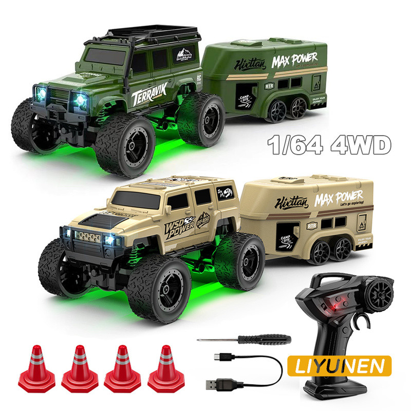 1:64 MINI RCรถปีนเขาพร้อมTrailer Full Scale Hummer Land Roverรุ่นรถออฟโรด2.4Gรีโมทคอนโทรลเดสก์ท็อปขนาดเล็กรถของเล่นเด็กของขวัญของเล่น