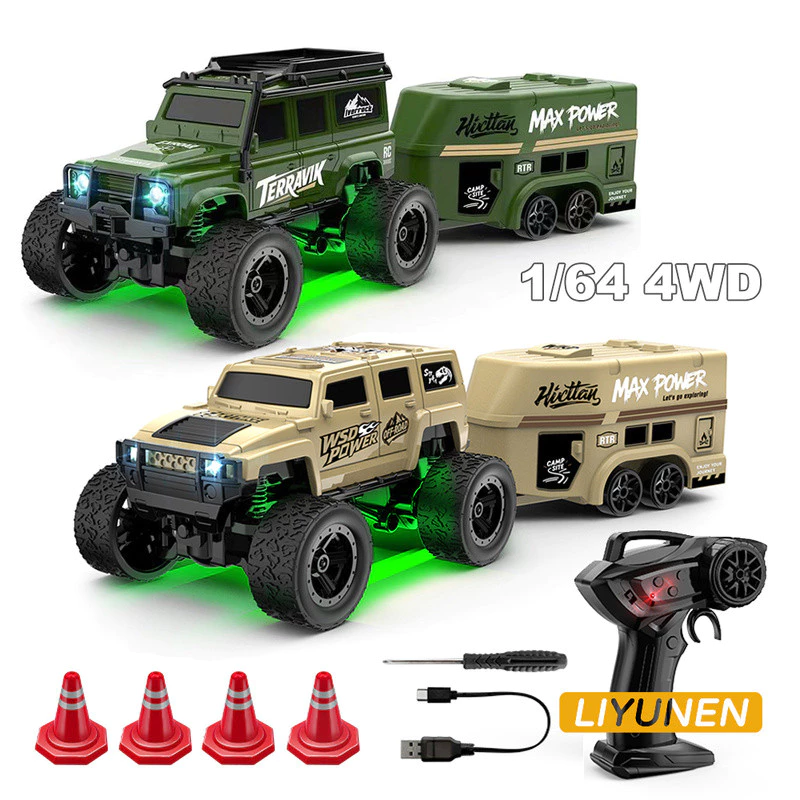 1:64 MINI RCรถปีนเขาพร้อมTrailer Full Scale Off-roadรถ2.4Gรีโมทคอนโทรลรถของเล่นเดสก์ท็อปขนาดเล็กHummer Land Roverรุ่นเด็กของขวัญของเล่น