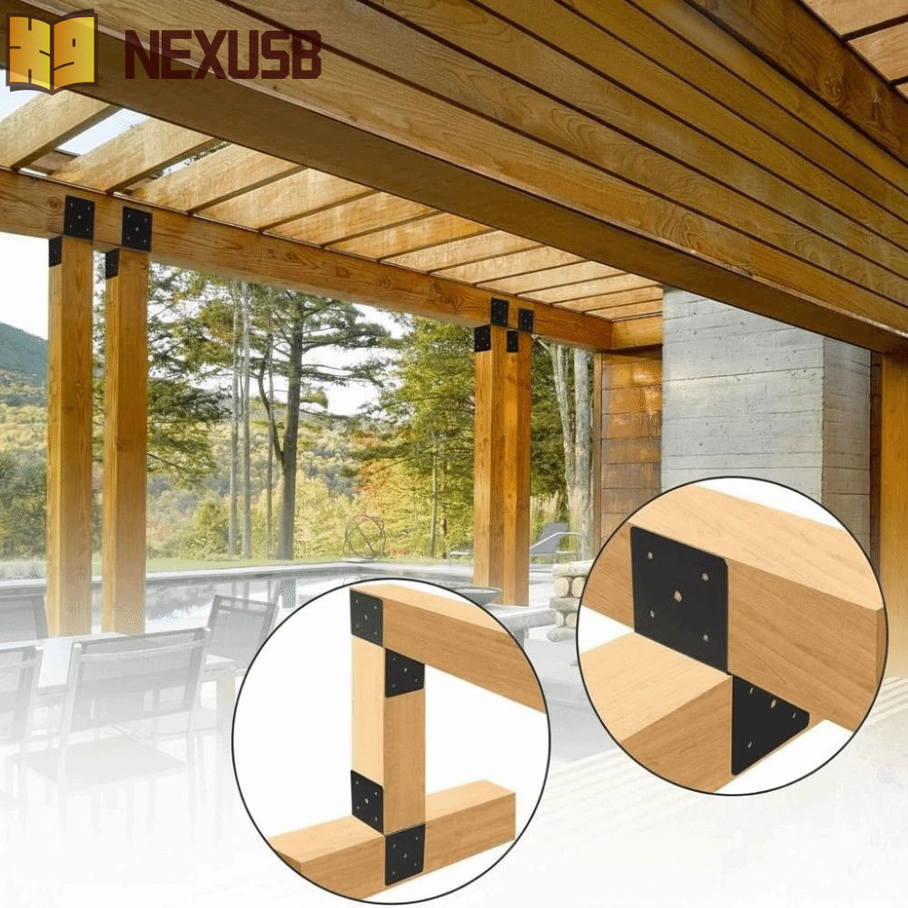 NEXUSBEAM ขายึด Pergola, ชุด Pergola สีดําแบบปรับได้, โลหะเชื่อมต่อพร้อมสกรู Heavy Duty Bracket รองร