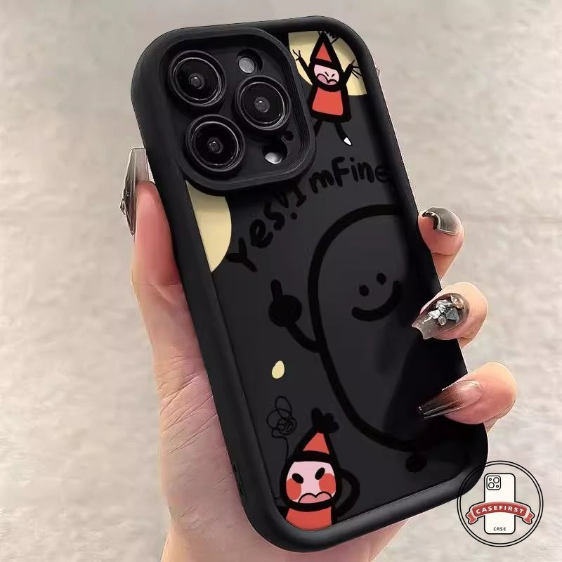 การ์ตูนคนตัวเล็กสีดำไข่กราฟิติ เคส Realme C20 C55 C15 C35 C53 C25Y C21Y C12 C51 C67 C17 C31 Note 50 