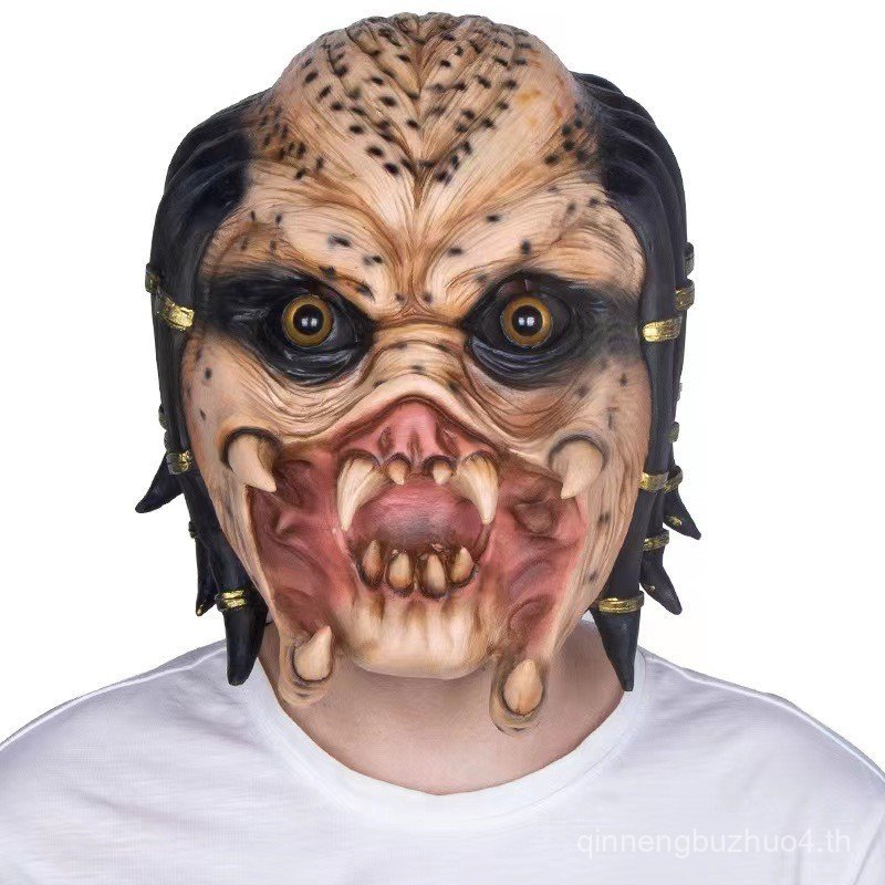 Predator Mask Alien War หน้ากากฮาโลวีน สยองขวัญ Latex Headgear ฟันคม Alien Shape Predator Mask