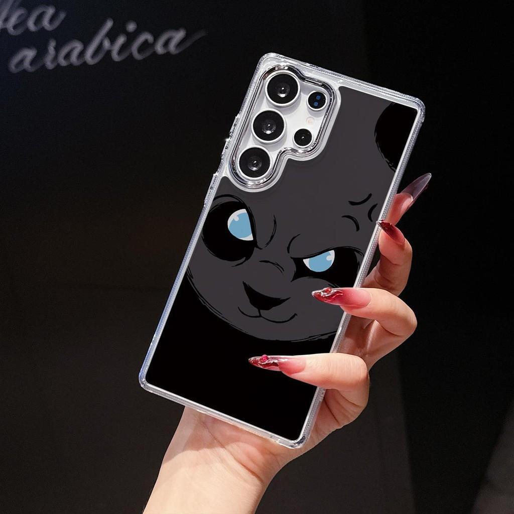 โลหะใสกล้องเคสโทรศัพท์การ์ตูน Panda Cat Unhappy สําหรับ Samsung A56 A16 A03S A20S A36 A33 A72 A12 A2