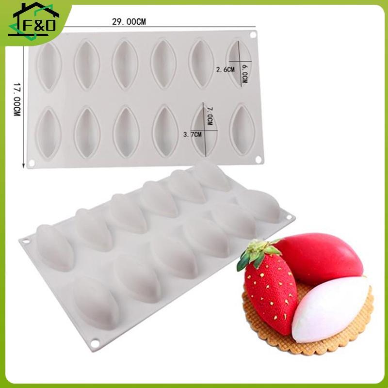 F&O 12 Cavity Silicone Cake Fondant Mold Form Quynelle Shaped Mould Mousse Cake Tool .
