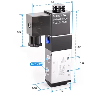 [จัดส่งจากกรุงเทพ] โซลินอยด์วาล์ว Solenoid Valve 4V210-08 โลหะชุปนิกเกิล Air Control 5/2 12V 24V 110V 240V ใช้กับแตรลม