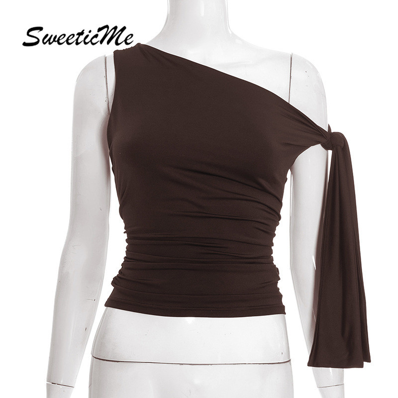 เสื้อสตรี SweeticMe แฟชั่นใหม่ ไหล่เอียงและปักประดับ แบบไม่สมมาตร — صورة 7