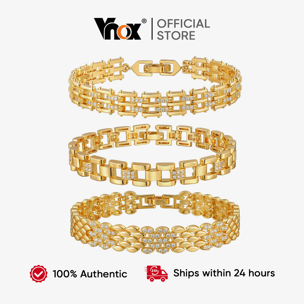 Vnox สร้อยข้อมือ 14K Gold Plated Cubic Zirconia แบบ chunky link แฟชั่นหรูหรา สแตคเกเบิล สำหรับการสวมใส่ในทุกวันและของขวั