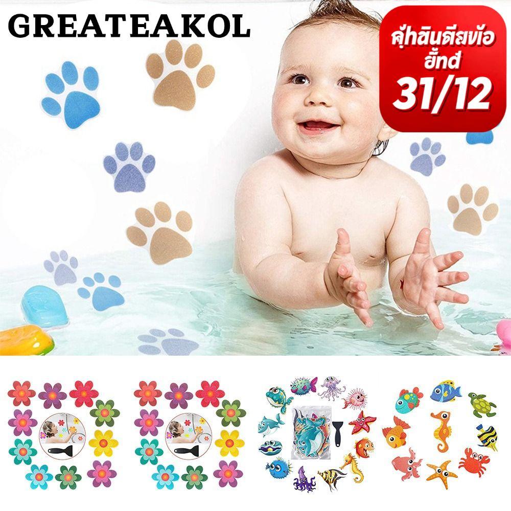 GREATESKOL สติ๊กเกอร์สลิปอ่างอาบน้ํา, 3.99*3.93 นิ้ว PEVA Non Slip อ่างอาบน้ํา Pasters, Anti SLIP พร้อม 1 Scraper ดอกไม้กันน้ําและกันลื่นบันไดวาง