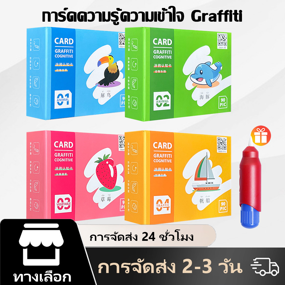 การ์ดคำศัพท์ แผ่นการ์ดคำศัพท์ระบายสี Doodle Cognition Flash Card ของเล่นเสริมการเรียนรู้ สำท รับเด็ก