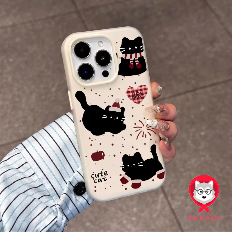 เคสโทรศัพท์แบบ 2 in 1 ซิลิโคนใส เคสเยลลี่ เคสไอโฟน 13 แมวดำปีใหม่  สำหรับ iPhone17 16 15 14 13 12 11 Pro Max X XR XS Max