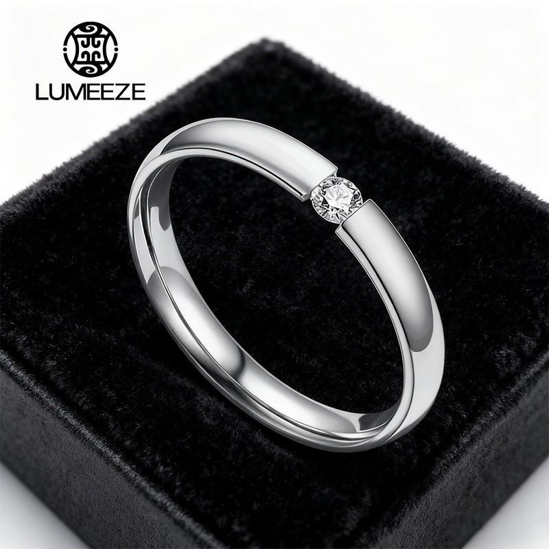 LUMEZE 4 มม.สแตนเลสZircon Rhinestoneหมั้นงานแต่งงานCharmแหวนขนาด6/7/8/9/10/11 A30 #