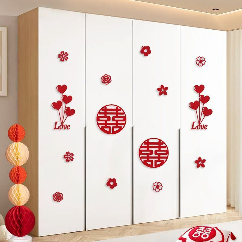 New Product#Wedding Room Decoration New Couple Wardrobe Door Sticker Decoration Set Groom Bride Deco