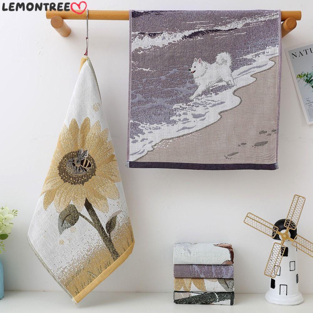 LEMONTREE ผ้าเช็ดมือขนาดใหญ่, ผ้ากอซผ้าฝ้าย 4 ชั้นตกแต่งผ้าขนหนูเช็ดหน้าผ้าฝ้ายแท้, 34x40 ซม. ผ้าเช็ดหน้าแห้งเร็วบ้านร้านอาหาร
