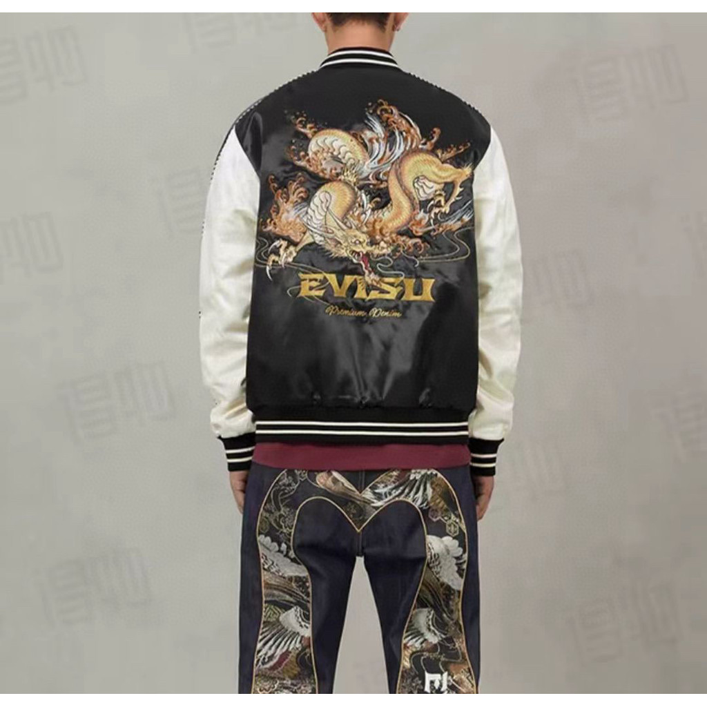 EVISU God of Fortune 2026 Mens Golden Dragon ปัก Yokosuka Jacket Coat