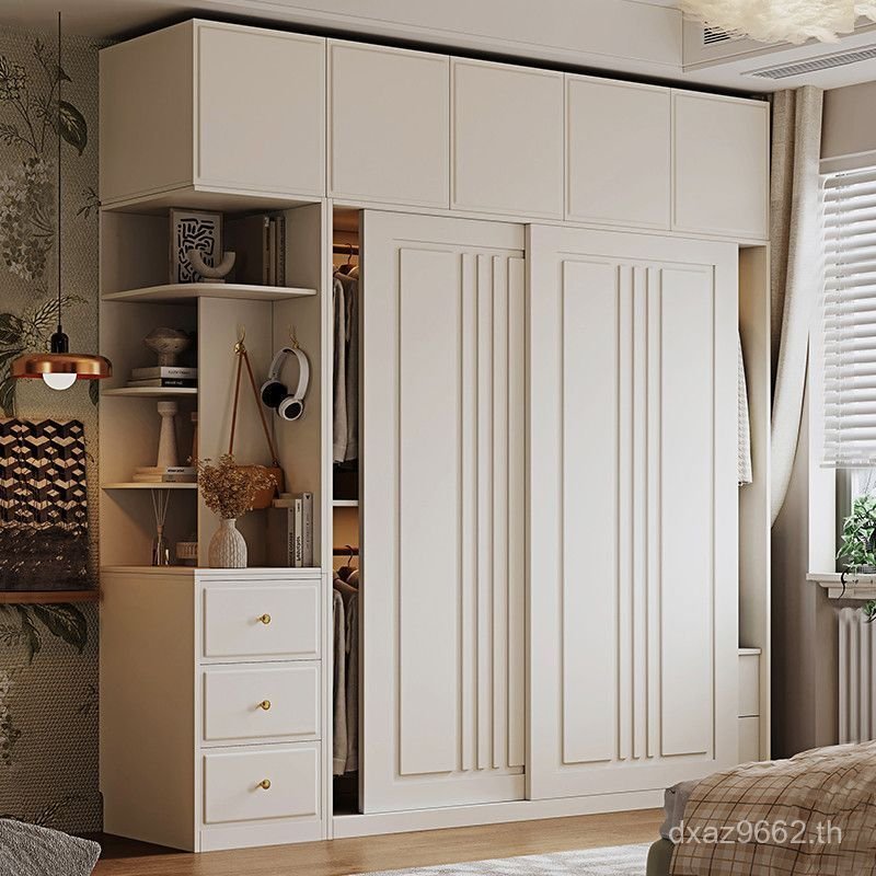 Simple French สีขาวตู้เสื้อผ้าขนาดใหญ่ประหยัด High-End ครีมตู้ประตูบานเลื่อน Influencer ในครัวเรือนข