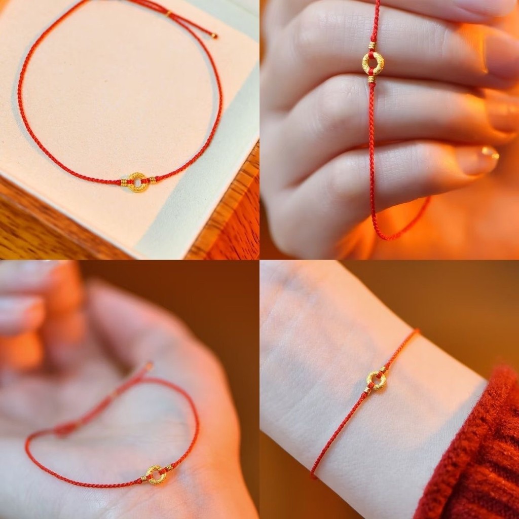 เครื่องประดับเสริมดวง สไตล์คู่แหวนและสร้อยข้อมือสตริงสีแดง ขนาดเล็กพิเศษ