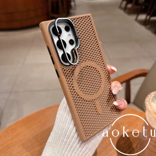 SAMSUNG เหมาะสําหรับSamsung S25 Ultraเคสโทรศัพท์โลหะเลนส์S24 Ultraแม่เหล็กดูดS23 Ultraรังผึ้งBreathableกระจายความร้อนS25 soft Edge drop S24 frosted S23 hard cov