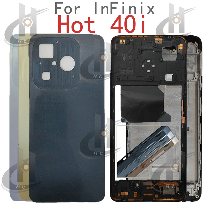 สําหรับ Infinix hot 40i X6528 X6528B แบตเตอรี่ฝาหลังที่อยู่อาศัยกรอบกลาง + ปุ่ม + กรอบด้านหน้า LCD