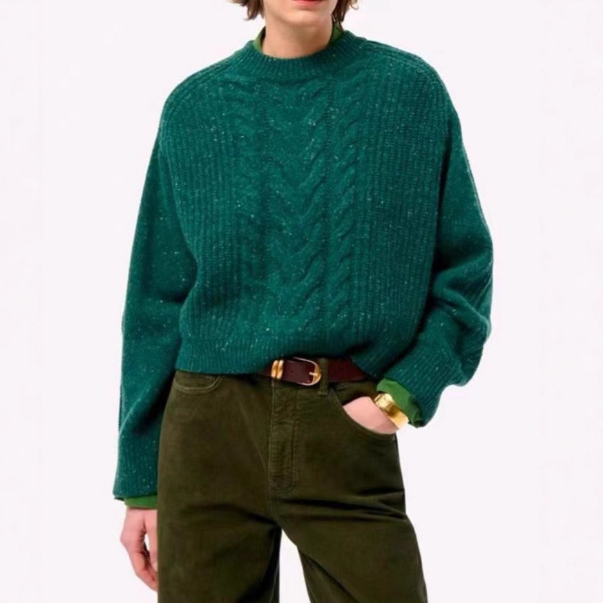 SEOK VB Autumn Winter New Simple Versatile Lazy Style Round Neck Cable Knit Loose Pullover Sweater f