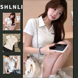 เสื้อโปโลสำหรับผู้หญิง ฤดูใบไม้ผลิและฤดูร้อน ลายจุดคำว่าภาษา…