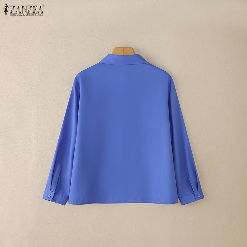 ZANZEA เสื้อแขนยาวพิมพ์ลายสีทึบ สไตล์เกาหลีสำหรับผู้หญิง สวมใส่ง่ายในวันสบายๆ — صورة 8