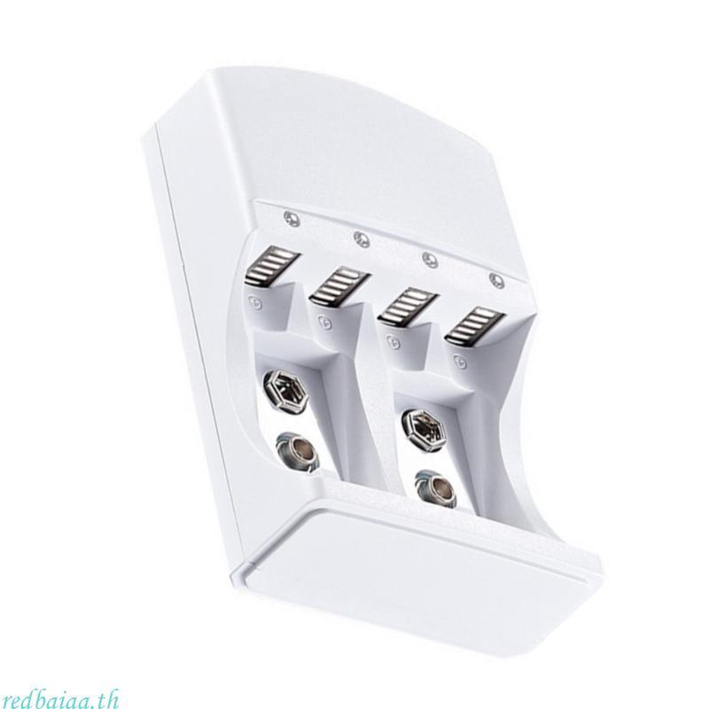 Redbaiaa 4 Slot LR06 LR03 Charger Wall พร้อมไฟ LED สําหรับแบตเตอรี่ 9V