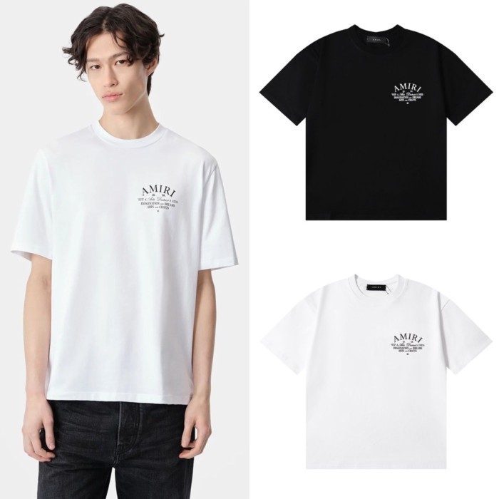 เสื้อยืดแขนสั้น AMIRI พรินต์โลโก้เล็ก สำหรับผู้ชายและผู้หญิง