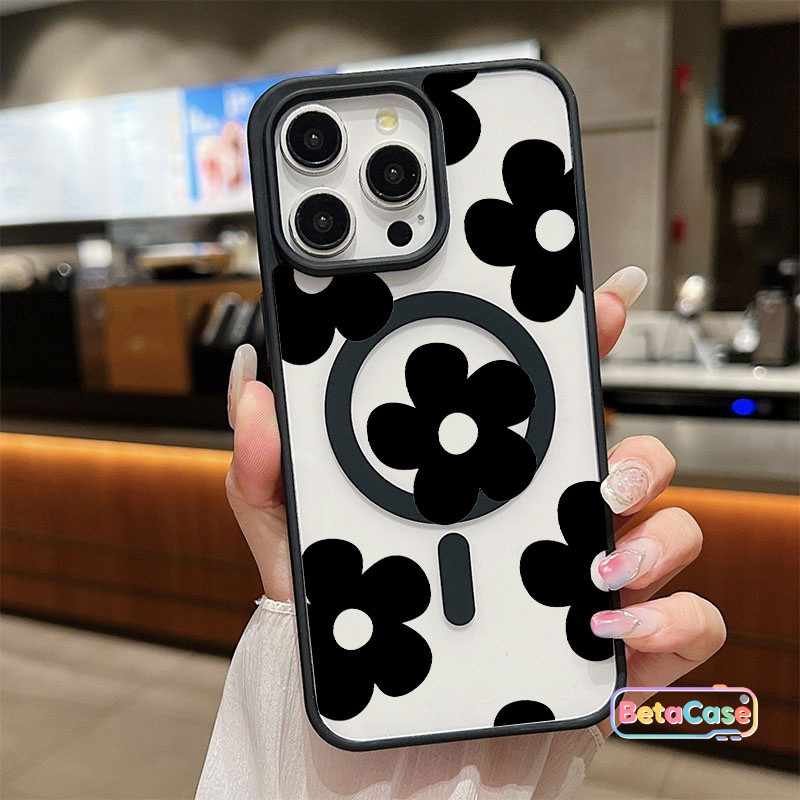 เคสโทรศัพท์แม่เหล็ก ลายดอกดำสุดเท่ หวานฉ่ำ สินค้าใหม่ล่าสุด iPhone 17 16 15 14 13 12 11 Pro Max Plus เคส ฝาหลัง ไร้สาย