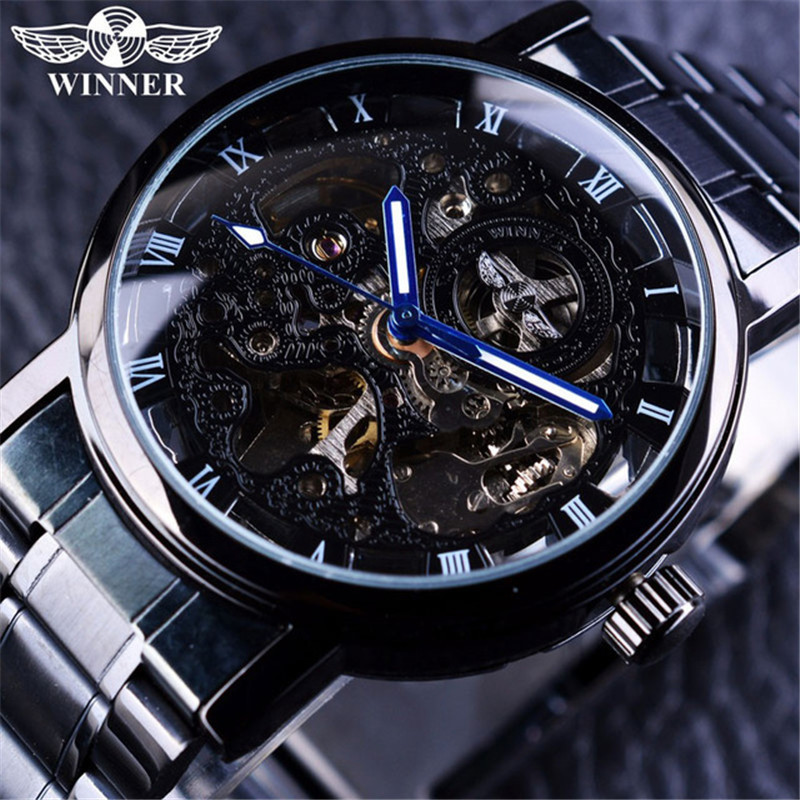 Ready Stock Fast Shipping winner winner Fashion Casual Automatic Mechanical Watch Black Mens Mechani