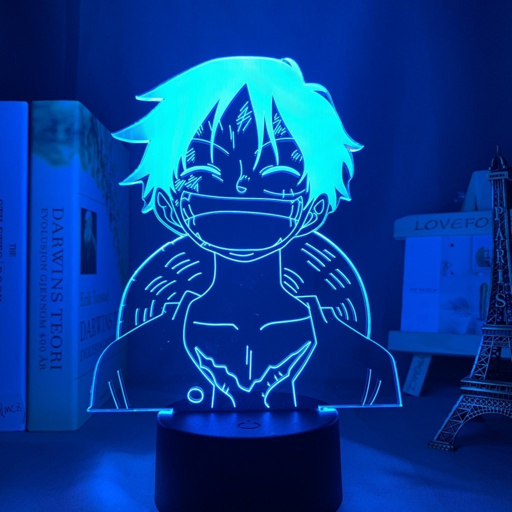 One Piece Night Light Happy Luffy 3D LED โคมไฟ 16 สีรีโมทคอนโทรลโคมไฟข้างเตียงอะนิเมะแฟนของขวัญ Stud