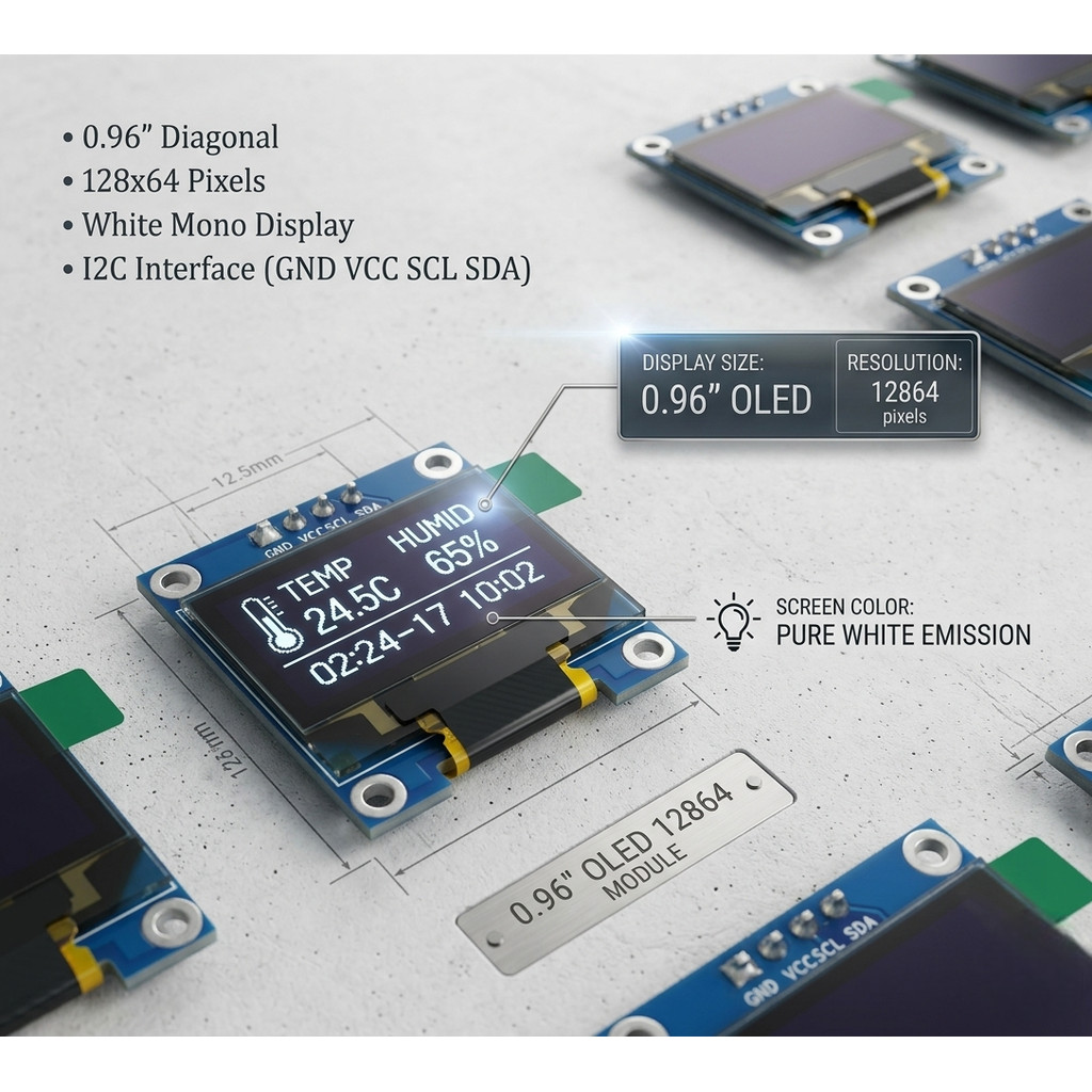 WHITE 0.96 " OLED display module 12864 (I2C)