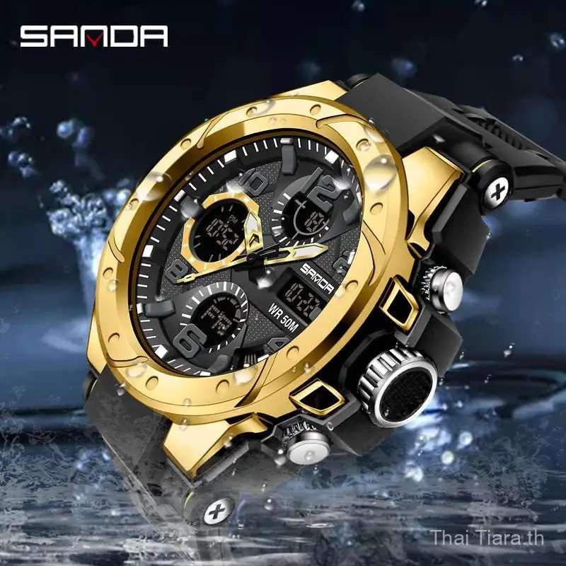 【Thai Tiara Mall】SANDA 6008 นาฬิกาอิเล็กทรอนิกส์แอนะล็อกสำหรับผู้ชายนาฬิกาดิจิตอลกีฬากันน้ำสำหรับผู้