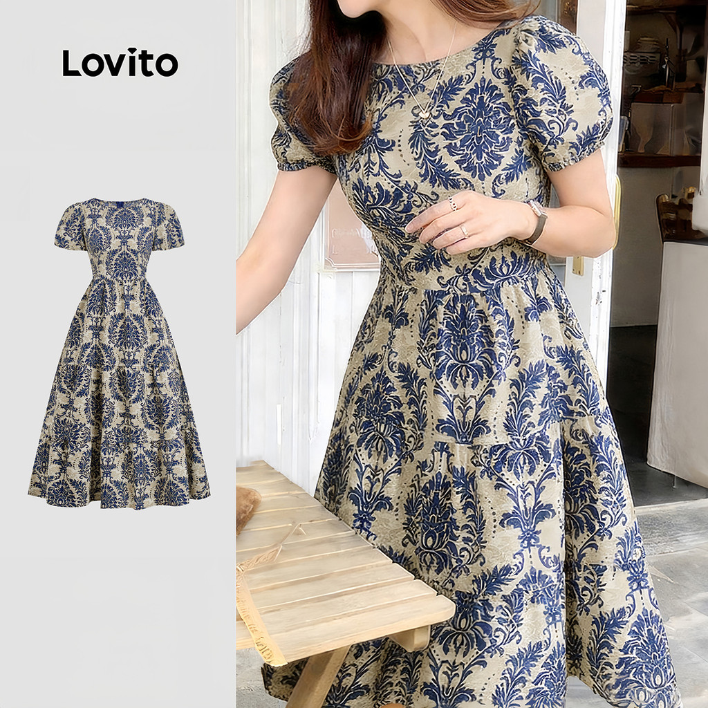 Lovito เดรสลําลอง ซิป รัฟเฟิล ชายกระโปรง เดรสฤดูใบไม้ผลิ/ฤดูร้อน สําหรับผู้หญิง L178LD2051