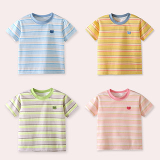 ชุดเด็กผู้หญิง ชุดเด็กผู้ชาย เสื้อยืดแขนสั้น ลายทาง ผ้าคอตตอน 100% ใส่ได้หลากลุค ใส่ได้ทั้งเด็กหญิง和เด็กชาย หน้าร้อน ไซส์ 80-160 ซม. (6 เดือน - 14 ขวบ) มีพร้อมส่ง