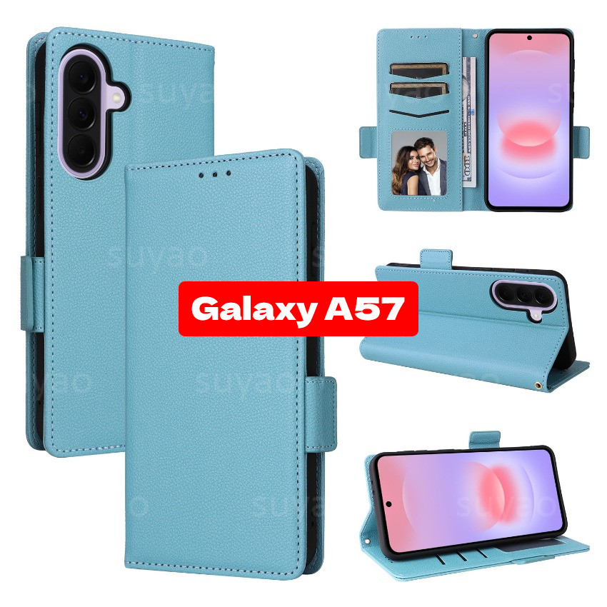 SAMSUNG สําหรับSamsung Galaxy A57 A37 5G 2026 เคสโทรศัพท์หนังกระเป๋าสตางค์ปลอกSamsungA57 SamsungA37 A17 A07 ผู้ถือวงเล็บแม่เหล็กกันกระแทกPUกระเป๋านุ่มTPUปกหลัง