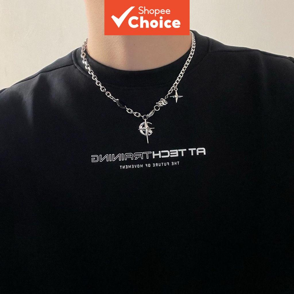 Star Moon สร้อยคอสแตนเลส Four Point Star จี้ Minimalist Hip Hop เครื่องประดับสําหรับผู้หญิง Street Wear