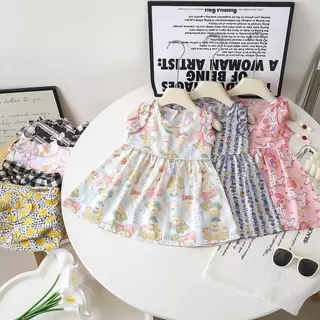 Dolemi Baby ชุดเดรสแขนกุด ระบายไหล่ สำหรับเด็กผู้หญิง เสื้อผ้าเด็กผู้หญิง สุดน่ารัก ผ้าบางใส่สะบาย สไตล์หวานๆ