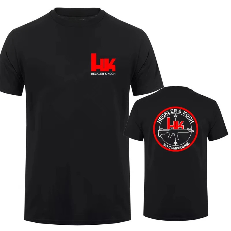 เสื้อยืดผู้ชาย Hk Heckler Koch No Compromise ผ้าฝ้าย เท่ห์ ทันสมัย เสื้อยืด Heckler Koch เสื้อผ้าแฟช